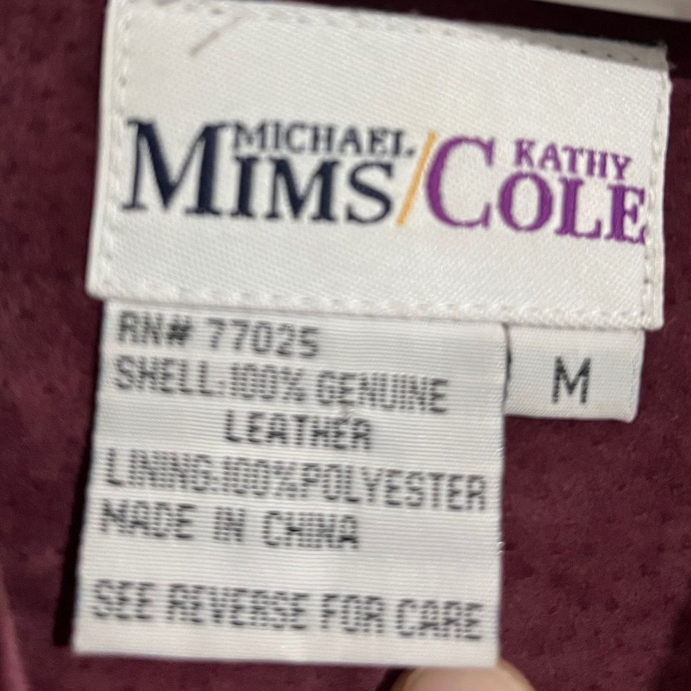 Michael Mims Kathy Cole 100% Genuine Leather Mid Length Burgundy Coat Sz-M/L - Picture 4 of 5